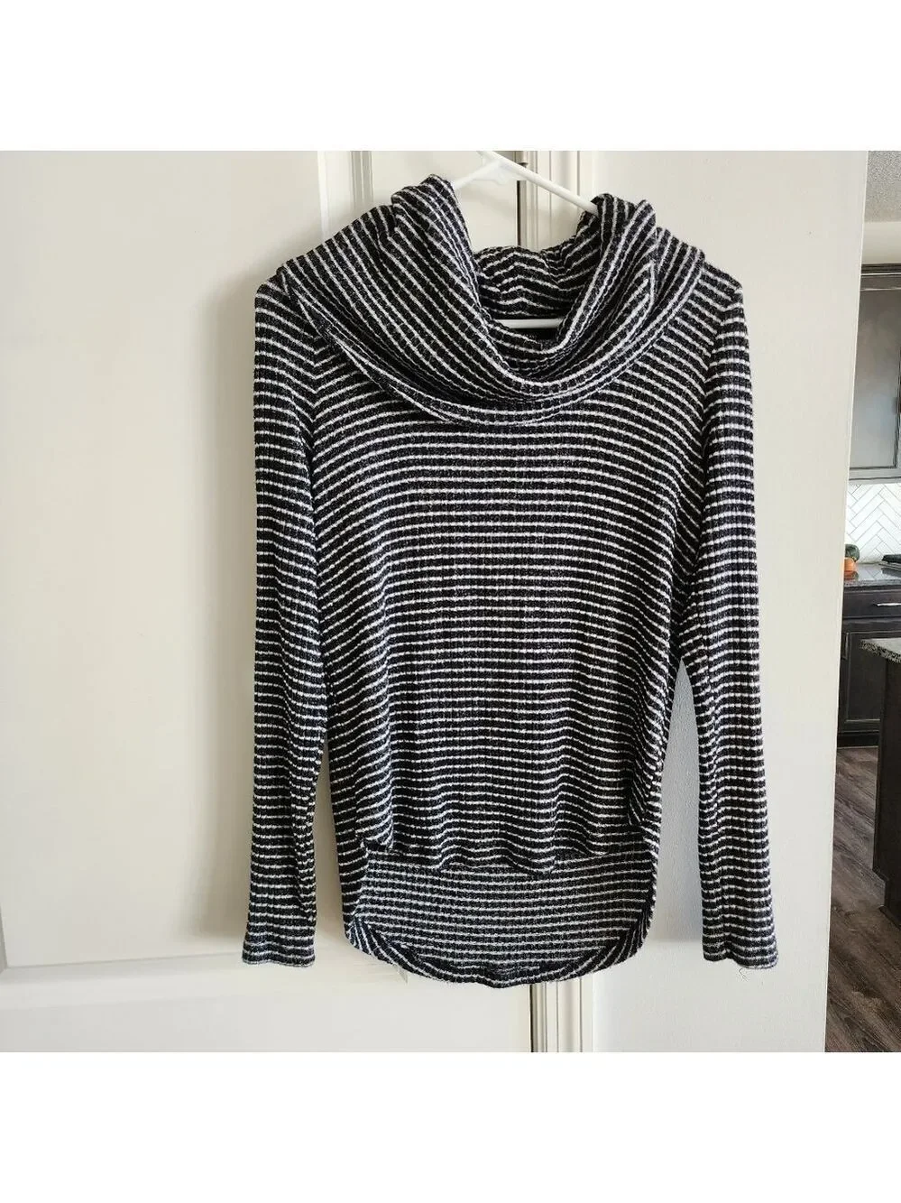 Lucky Brand Black Stripe Cowl Neck Pullover